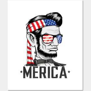 Abe Lincoln Merica 4th of July Tee Posters and Art